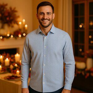 Mizzen+Main Leeward No Tuck Long Sleeve Dress Shirt In Blue Geo Print